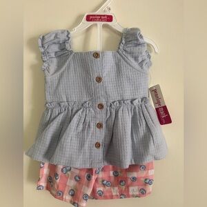 Penelope Mack Light Blue Top and Pink Shorts Set
